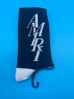 AMIRI Black and White Logo Ribbed Crew Socks